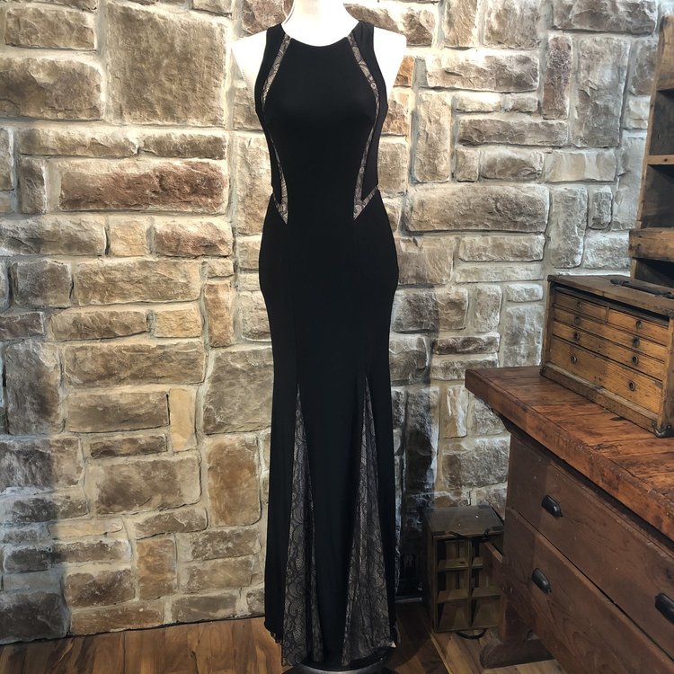 Aqua Black Lace Inset Gown, Size 0