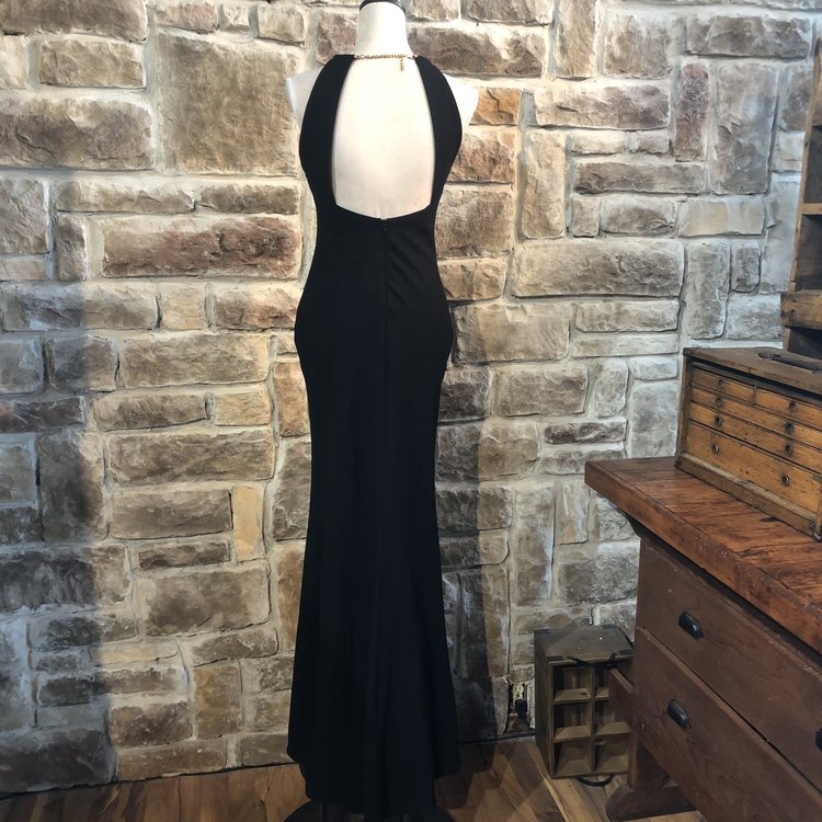 Aqua Black High-Neck Gown, Size 4