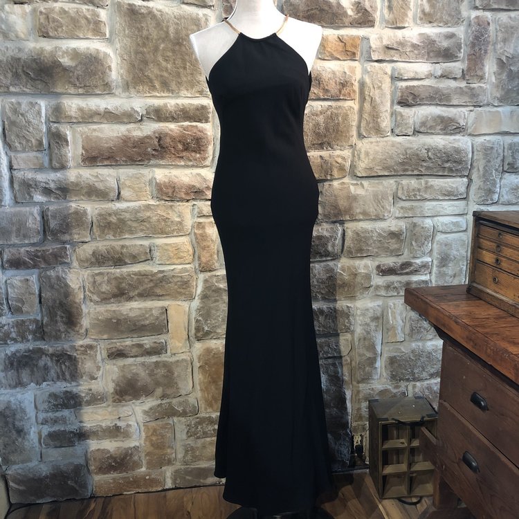 Aqua Black High-Neck Gown, Size 4