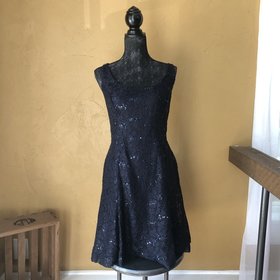 Ralph Lauren Blue Sheath Lace Sequin Dress, Size XL