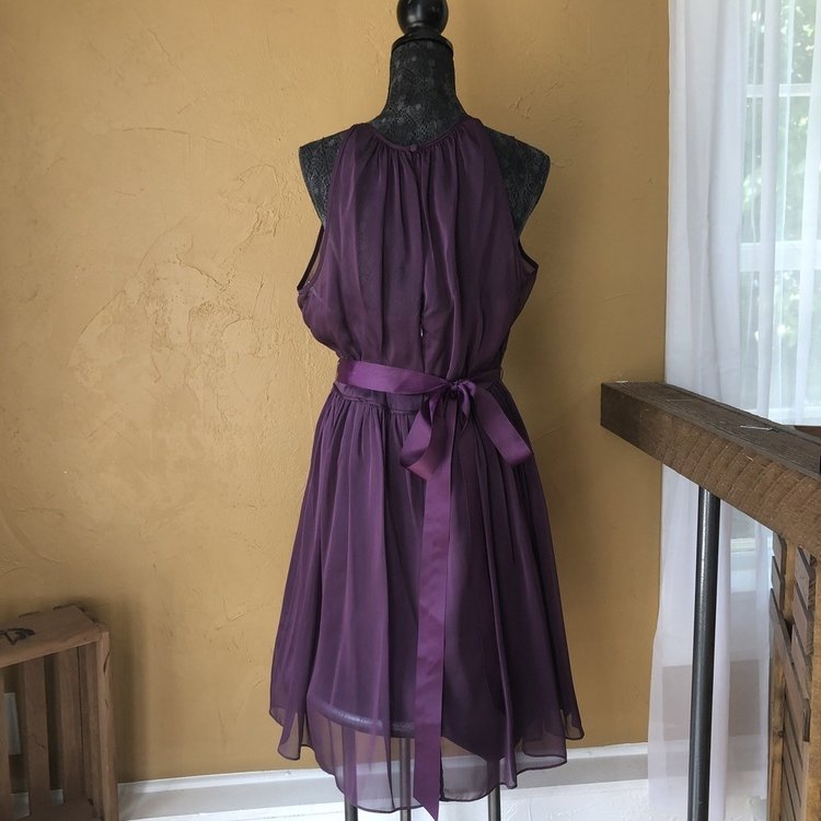 Adrianna Papell Purple Chiffon Cocktail Dress with Belt, Size 20
