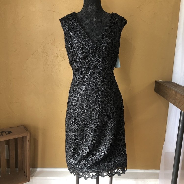Ralph Lauren Black & Silver Embroidered Dress, Size 16