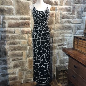 Dusk to Dawn Black and White Beaded Giraffe Gown, Size 6