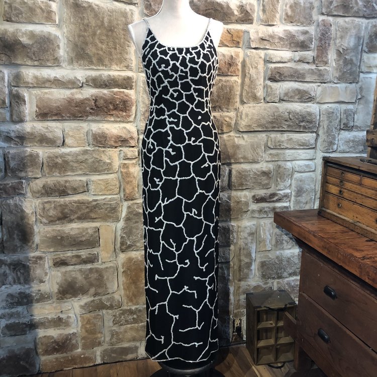 Dusk to Dawn Black and White Beaded Giraffe Gown, Size 6