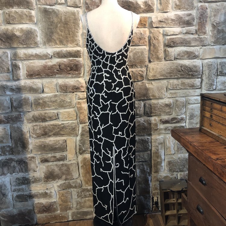 Dusk to Dawn Black and White Beaded Giraffe Gown, Size 6