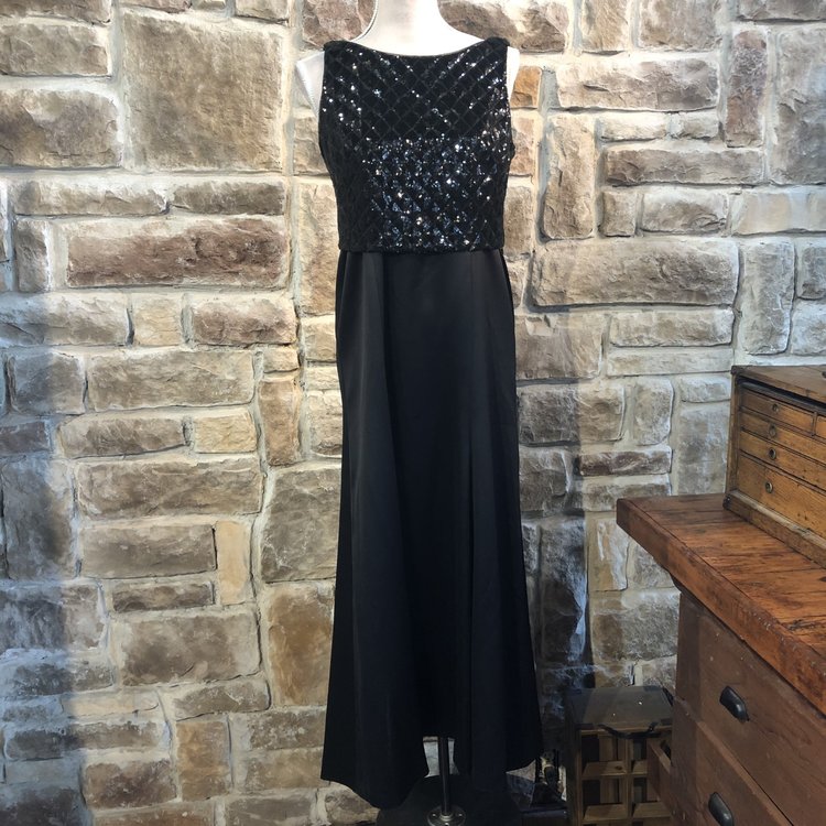 Ralph Lauren Two Piece Satin and Sequin Black Gown, Size 6
