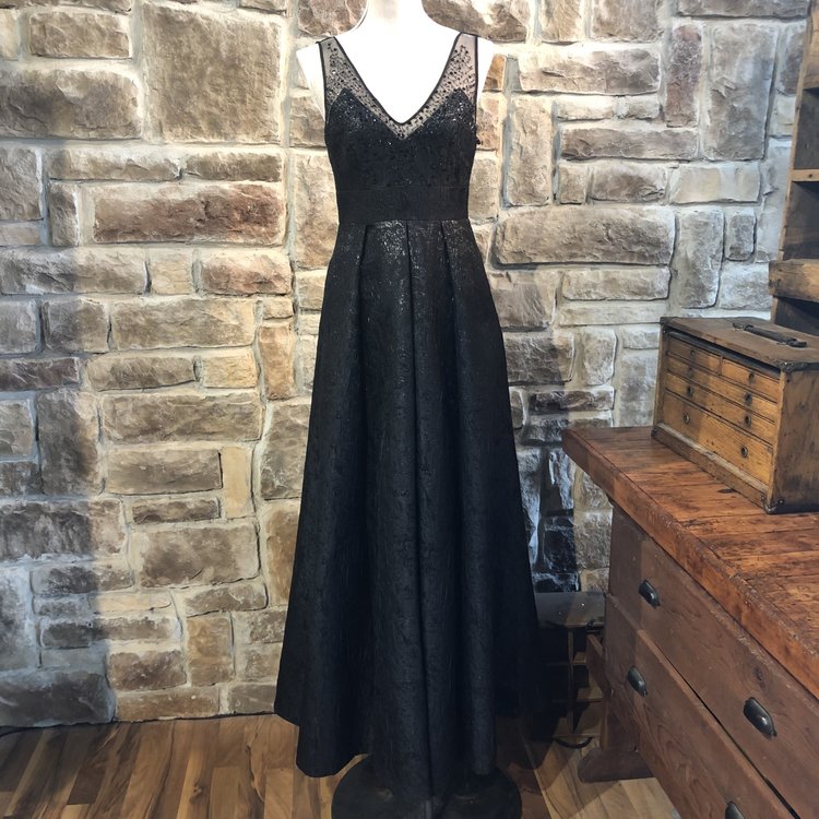 Adrianna Papell Black Jacquard Evening Gown, Size 4