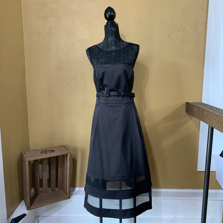 City Chic Black Belted Dress with Mesh Skirt, Size 18 W