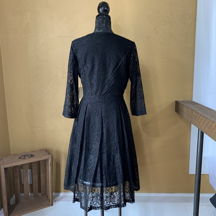 Lindy Bop Black Lace 3/4 Sleeve Dress, Size 12