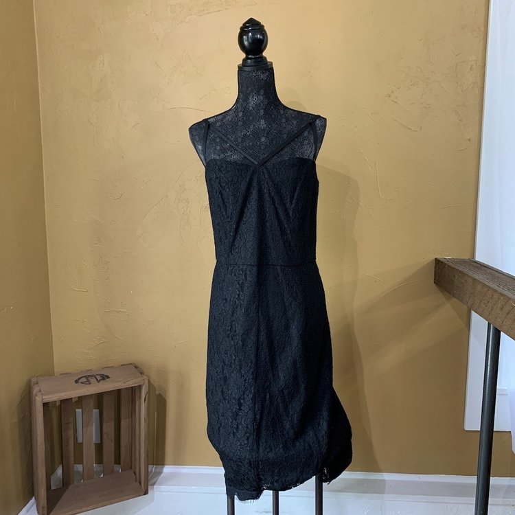 Black Lace Crisscross Front Dress, Size L