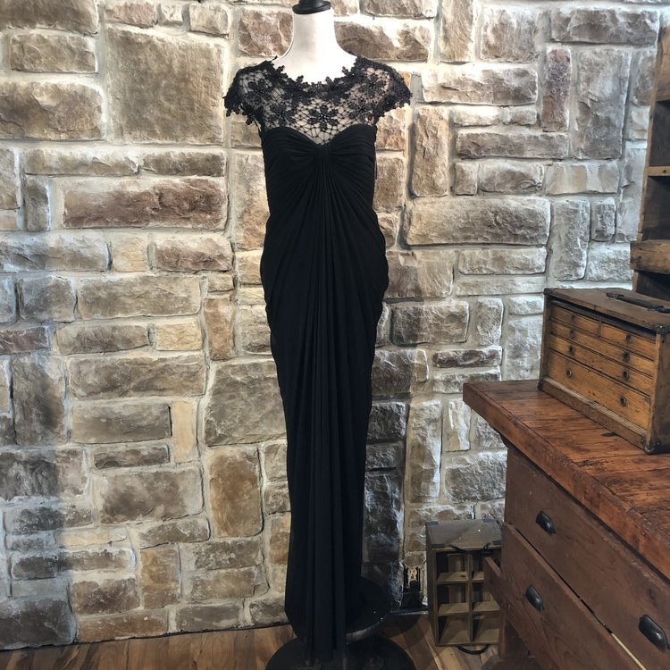 Tadashi Black Gown with Sheer Top, Size S