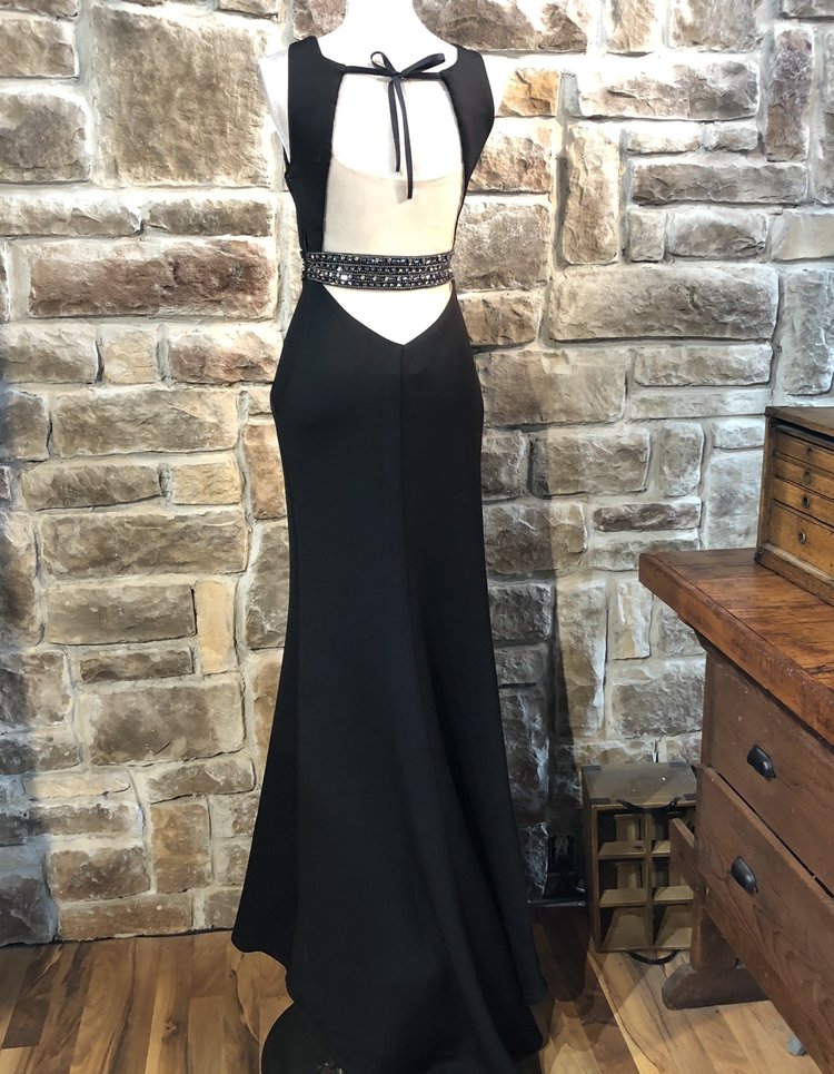 Terani Couture Embellished Illusion Back Neoprene Gown, Size 6