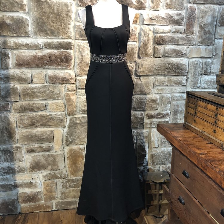 Terani Couture Embellished Illusion Back Neoprene Gown, Size 6