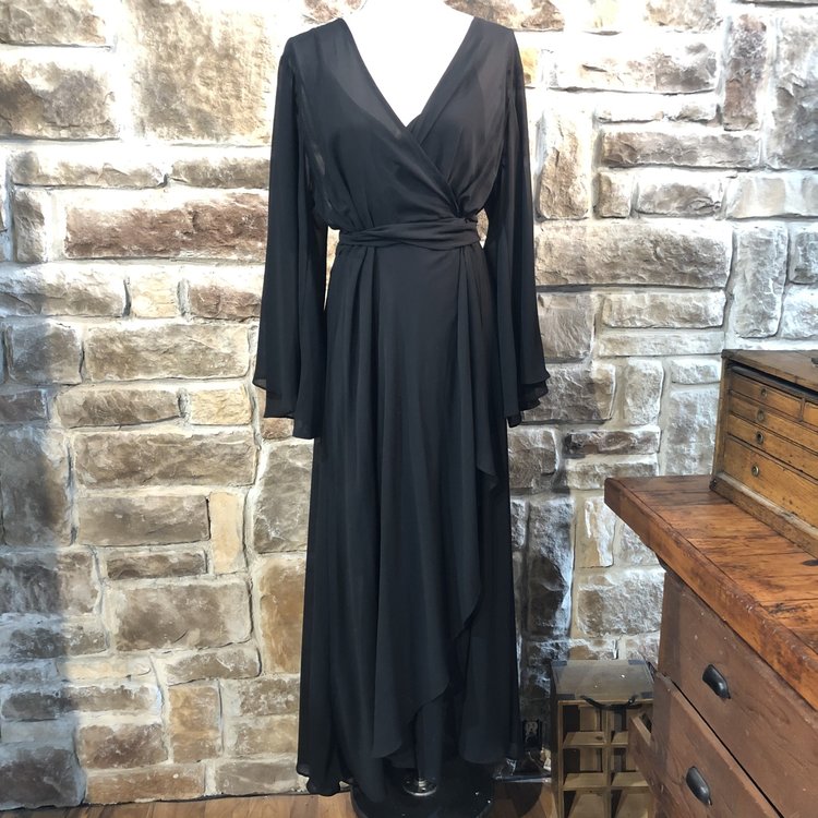 City Chic Black Long Sheer V-Neck Gown, Size S