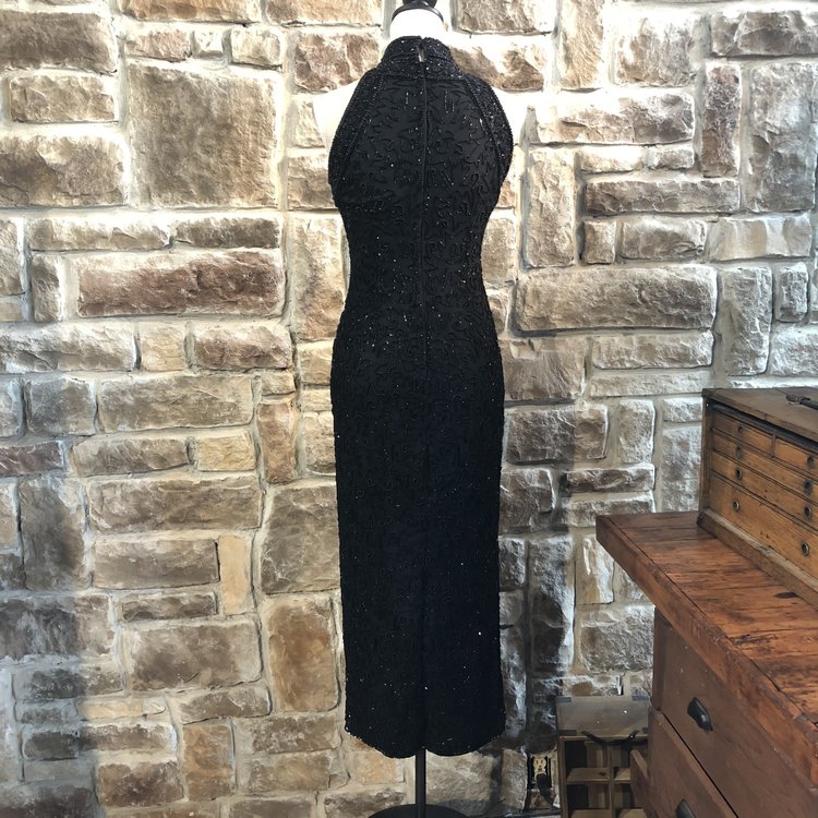 Adrianna Papell Black Beaded Gown, Size 2P