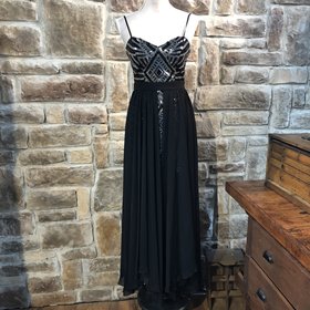 City Studio Black and Silver Sequin Sheer Evening Gown, Size 3