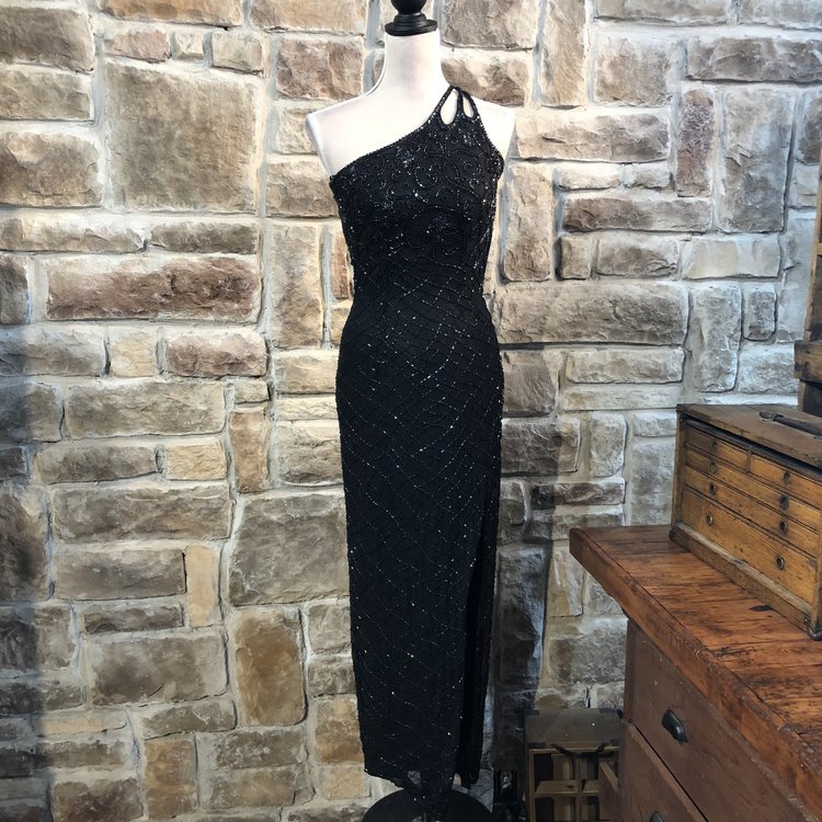 Dusk to Dawn Black One-Shoulder Gown, Size 4