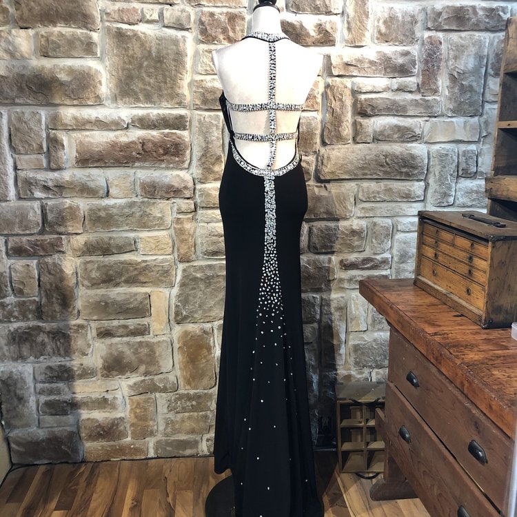 Jovani Black Embellished Full Length Gown, Size 00