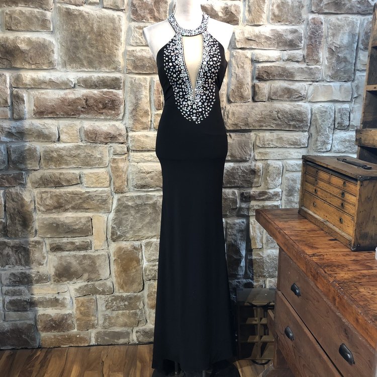 Jovani Black Embellished Full Length Gown, Size 00