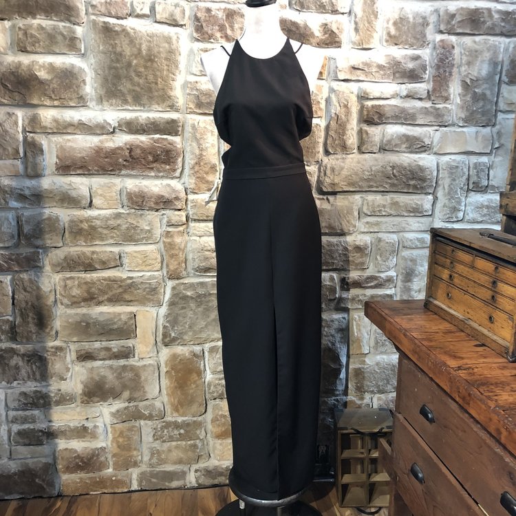 Fame and Partners Black Halter Gown, Size 6