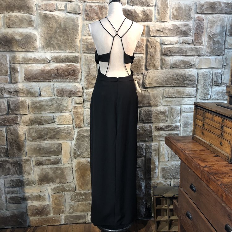 Fame and Partners Black Halter Gown, Size 6