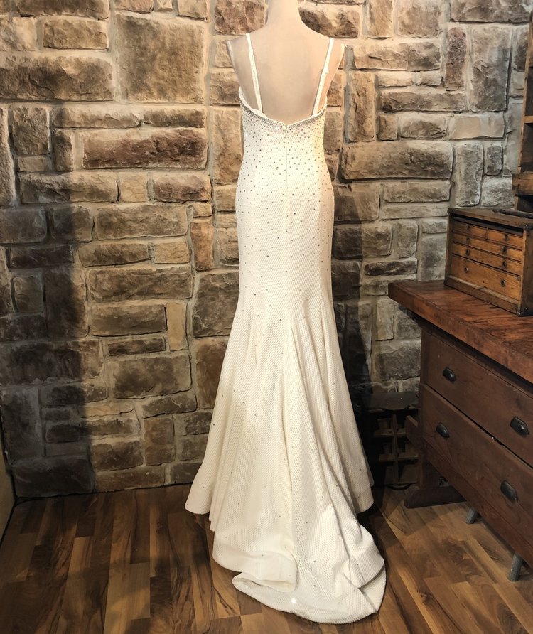 Jovani White Gown with Aurora Borealis Embellishments, Size 8