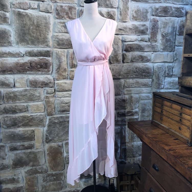 Wayf Pink Ruffled Wrap Dress, Size M