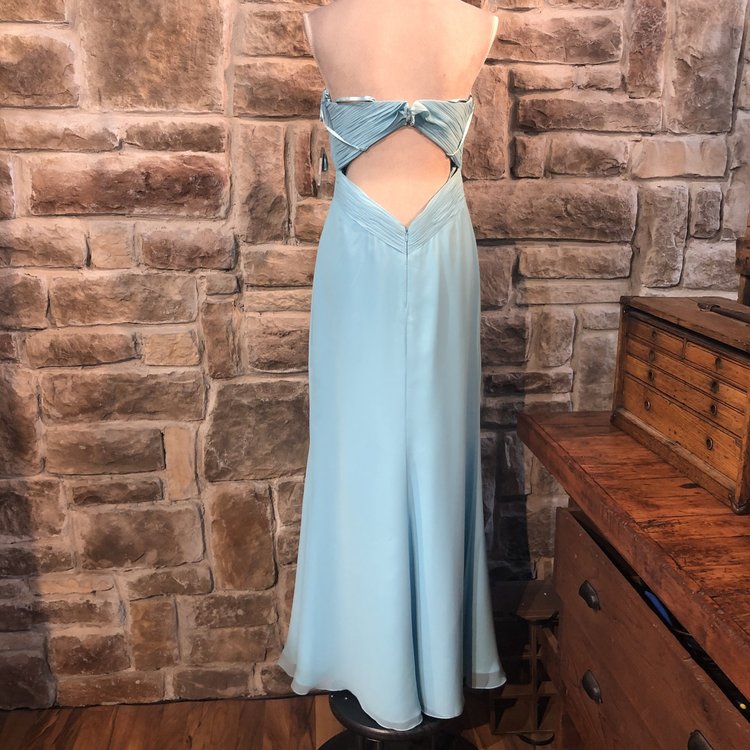 Faviana Ice Blue Chiffon Ruched Gown, Size 10