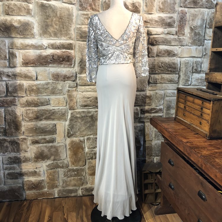 Sue Wong Silver Beaded Gown, Size 8