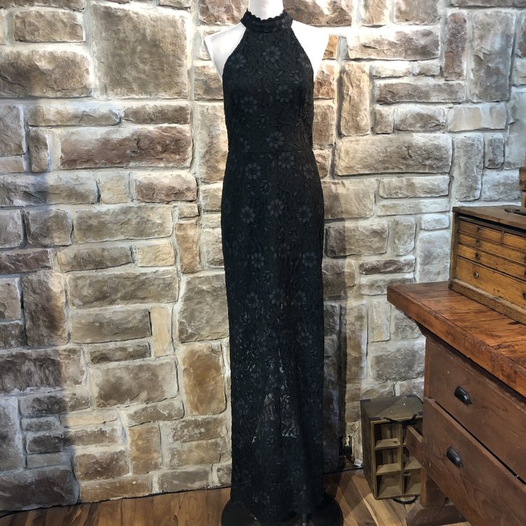 ABS Black with Green Lace Overlay Dress, Size 8