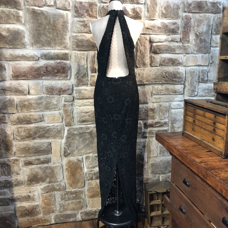 ABS Black with Green Lace Overlay Dress, Size 8