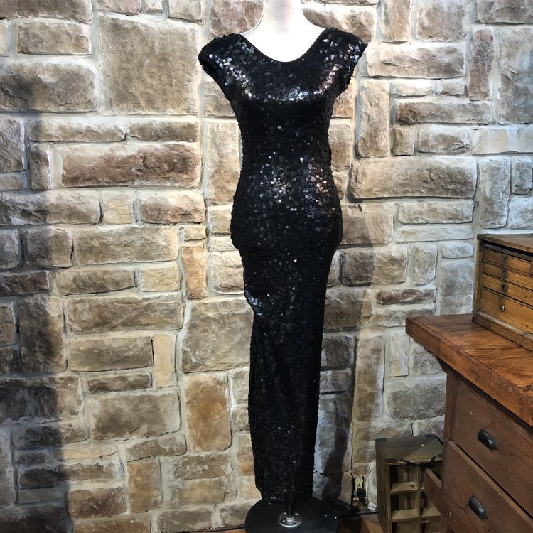 Rare Black Sequin Gown, Size 8