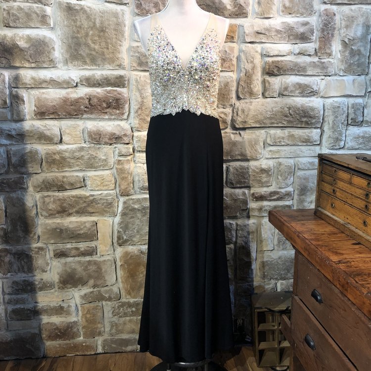 Jovani Black Embellished Illusion Gown, Size M