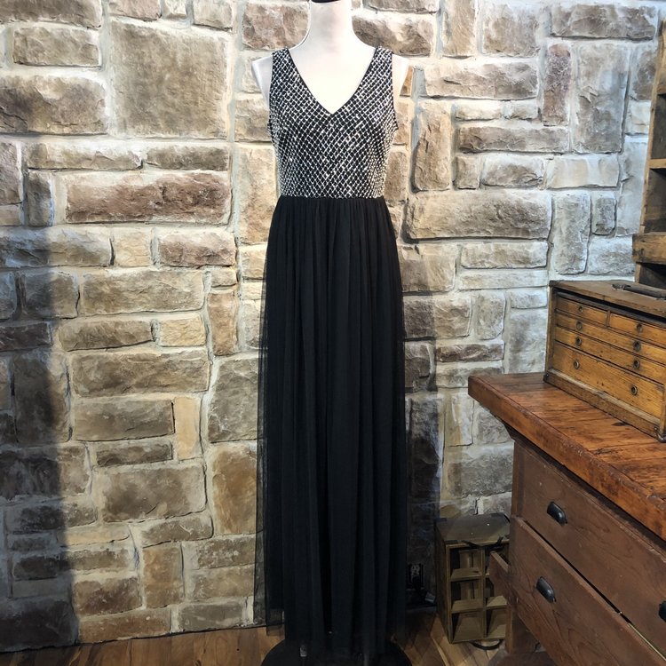 Adrianna Papell Black Beaded Dress, Size 8