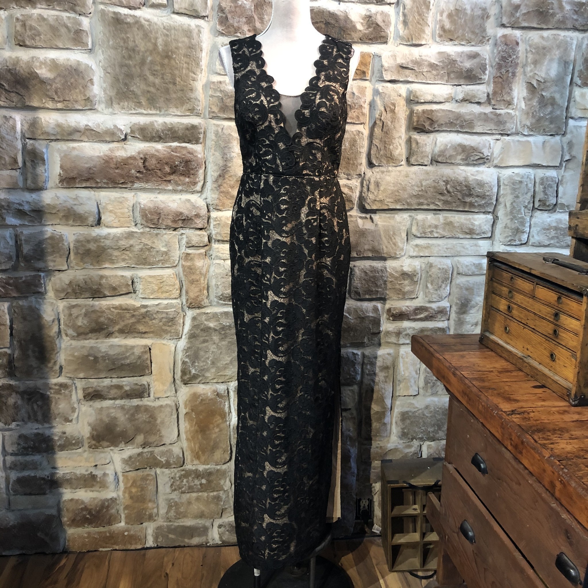 aidan mattox black lace dress Black Lace Satin Dress by Aidan AIDAN MATTOX