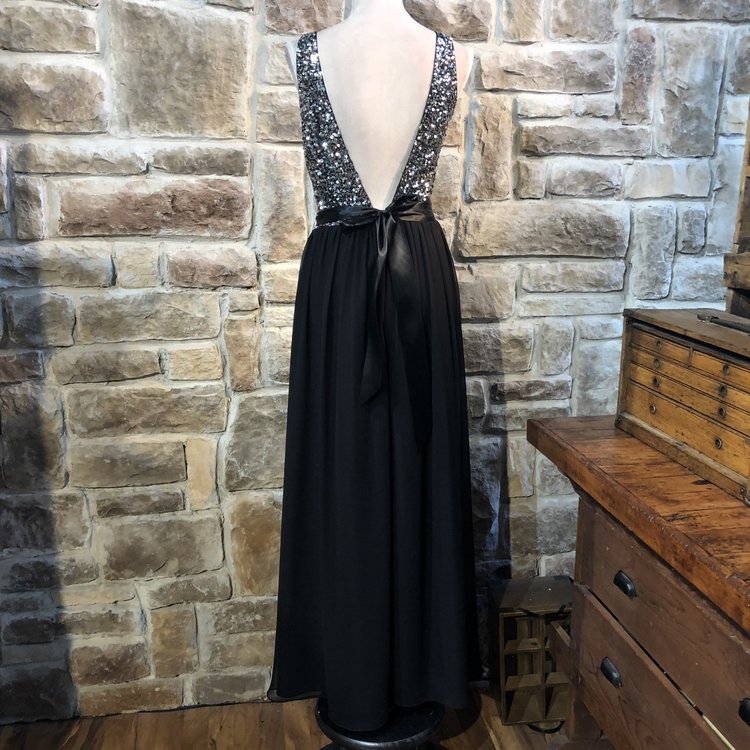 Aqua Black V Neck Evening Gown, Size 10