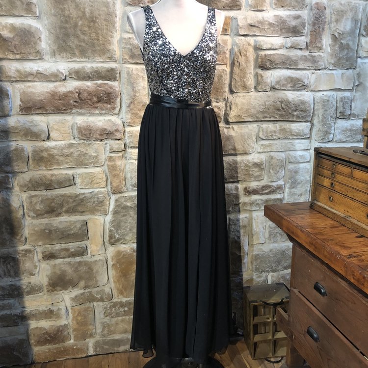 Aqua Black V Neck Evening Gown, Size 10