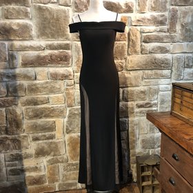 Nightway Black Illusion Lace Up Evening Gown, Size 8