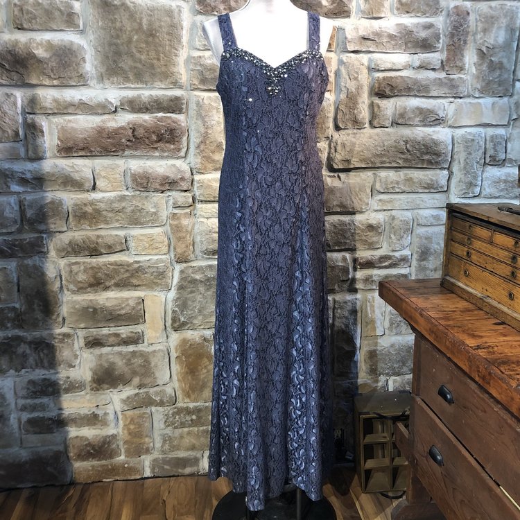 Alex Evenings Blue Lace Evening Gown, Size 8