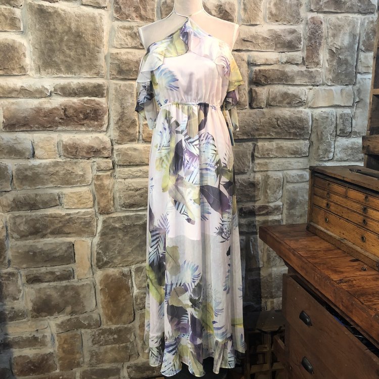 CeCe Floral Halter Illusion Dress, Size 8