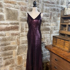 Nightway Purple V Neck Sequined Gown, Size 12