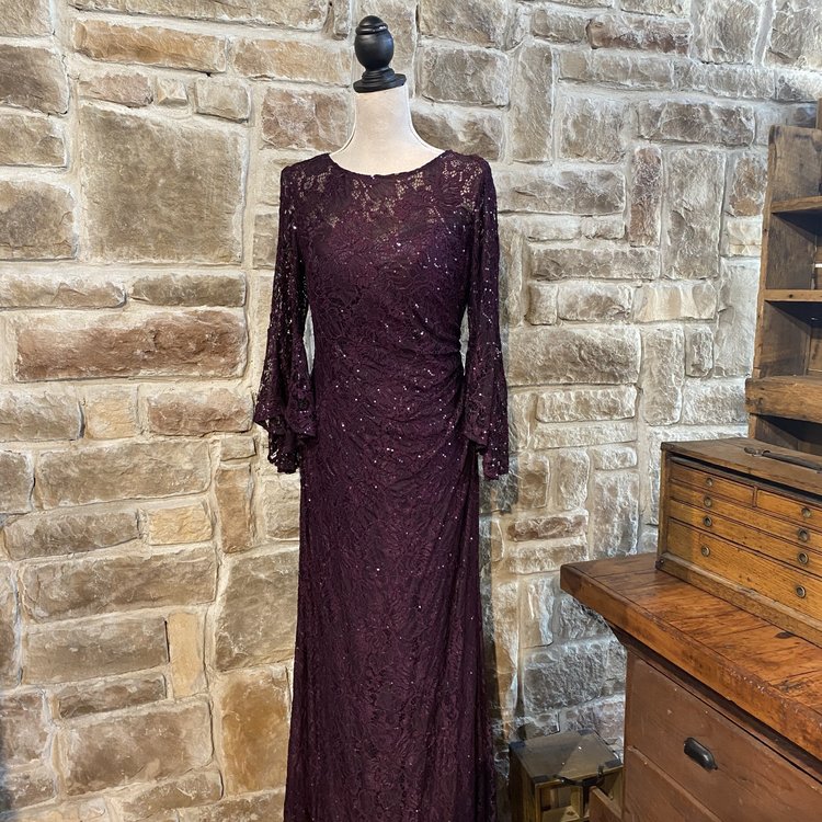 Nightway Lace Bell Sleeve Dress, Size L