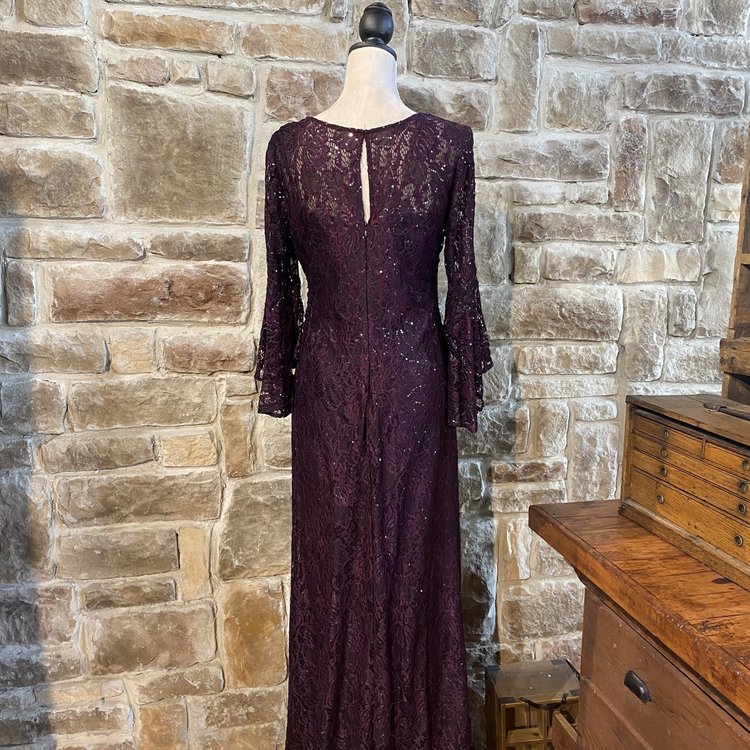 Nightway Lace Bell Sleeve Dress, Size L