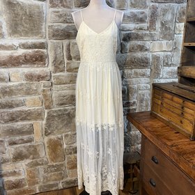 Aqua Ivory Lace Illusion Maxi Dress, Size L