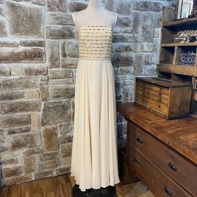 Xscape Gold Beaded Gown, Size 14