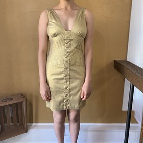 Nicole Miller Gold V-Neck Dress, Size S