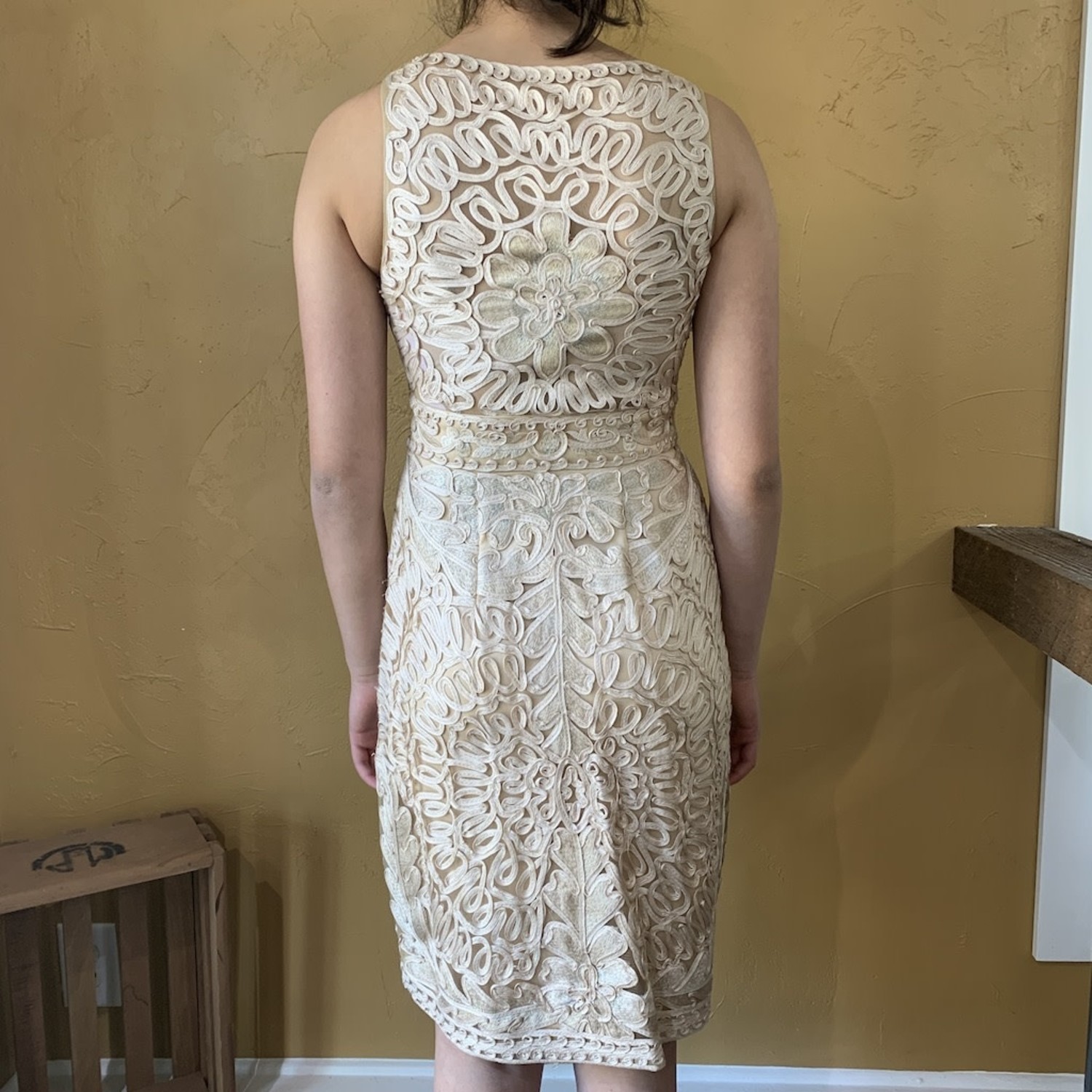 Beige Embroidered Cocktail Dress, Size 2 Elements Unleashed