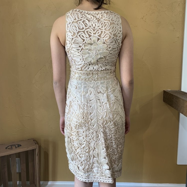 Sue Wong Beige Embroidered Cocktail Dress, Size 2