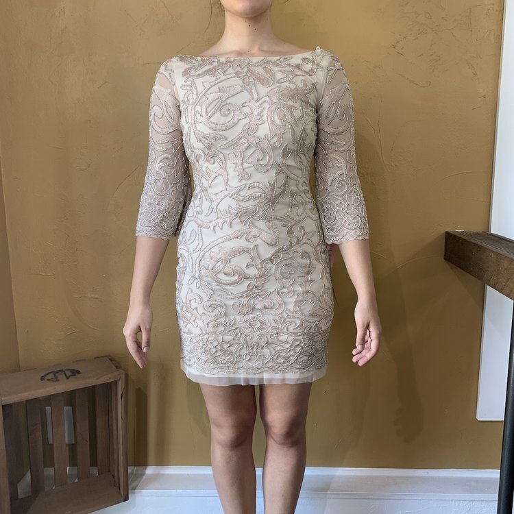 Niteline Taupe Beaded Dress, Size 2