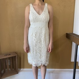 Adrianna Papell Ivory Lace Ribbon Waist Dress, Size 6